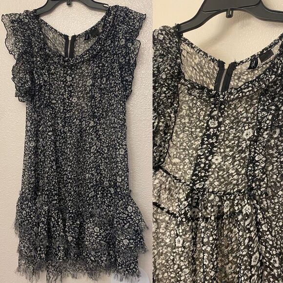 Kylee black Floral sheer over Dress fringe fairy whimsy goth beachy y2K M - Picture 1 of 10